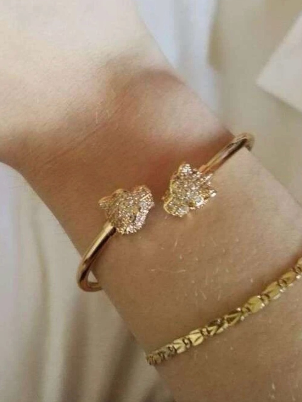 New Golden Dual Leopard Cuff Bangle Bracelet - Picture 11 of 16